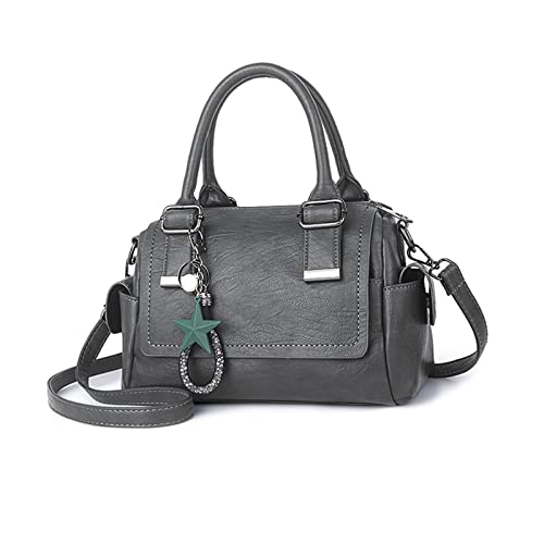 NICOLE & DORIS Umhängetasche Damen Handtaschen Klein Tasche Multi Pocket Frauen Schultertasche Retro Leder Henkeltasche Crossbody Bag Handytaschen Geldbörse mit Anhänger Dunkelgrau von NICOLE & DORIS