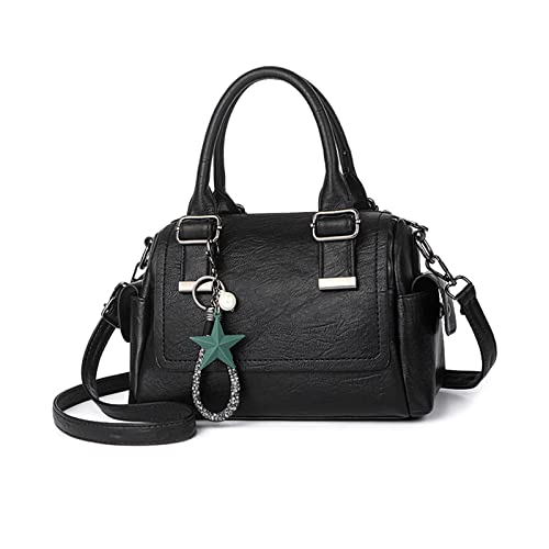 NICOLE & DORIS Umhängetasche Damen Handtaschen Klein Tasche Multi Pocket Frauen Schultertasche Retro Leder Henkeltasche Crossbody Bag Handytaschen Geldbörse mit Anhänger Schwarz von NICOLE & DORIS