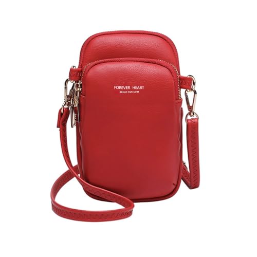 NICOLE & DORIS Umhängetasche Damen Klein Kleine Schultertasche Handytasche zum Umhängen Damen mit mehreren Taschen Handy Schultertasche ür Handy unter 6.5 Zoll Rot von NICOLE & DORIS