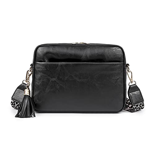 NICOLE & DORIS Umhängetasche Damen Mittelgroß Mode Handtasche Schultertasche Weiche Leder PU Handytasche Multi-Pocket Crossbody Bag mit Quastenanhänger Schwarz von NICOLE & DORIS