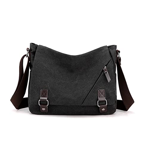 NICOLE & DORIS Umhängetasche Herren Damen Schultertasche Segeltuch Messenger Bag Arbeitstasche Laptoptasche Leichte Crossbody Tasche Schule Satchel Kuriertasche Schwarz von NICOLE & DORIS