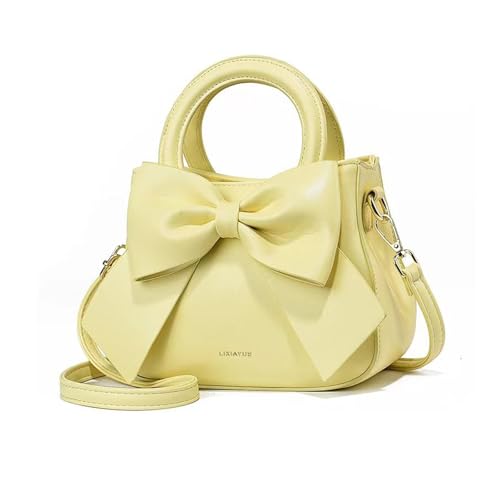 NICOLE & DORIS Umhängetasche für Damen Kleine Handtaschen mit Schleife Henkeltasche PU Leder Niedliche Schultertasche Mädchen Crossbody Bag Satchel Tasche Gelb von NICOLE & DORIS