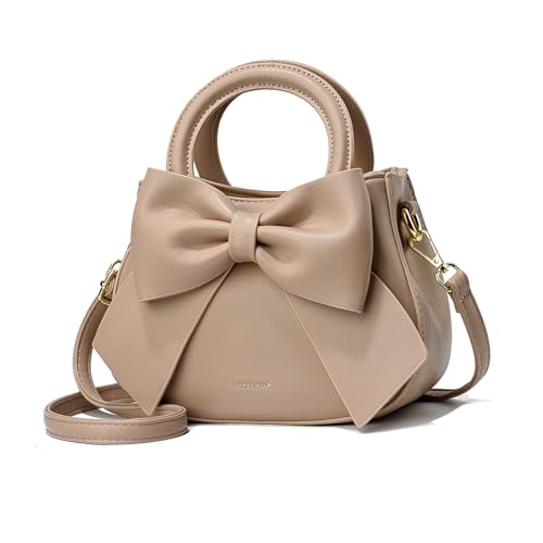 NICOLE & DORIS Umhängetasche für Damen Kleine Handtaschen mit Schleife Henkeltasche PU Leder Niedliche Schultertasche Mädchen Crossbody Bag Satchel Tasche Khaki von NICOLE & DORIS