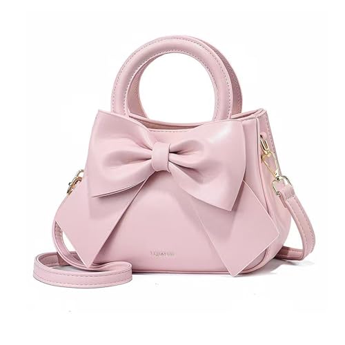 NICOLE & DORIS Umhängetasche für Damen Kleine Handtaschen mit Schleife Henkeltasche PU Leder Niedliche Schultertasche Mädchen Crossbody Bag Satchel Tasche Rosa von NICOLE & DORIS