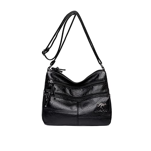 NICOLE & DORIS Umhängetasche für Damen mittelgroß Handtasche damen und Wasserdichte SchulterHandtaschen mit mehreren Taschen PU-Leder mit breitem Schulterriemen Schwarz von NICOLE & DORIS