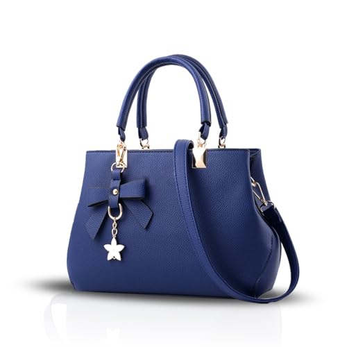 NICOLE & DORIS Damen Handtaschen Designer Tasche Elegante Frauen Umhängetasche PU Leather Shopper Henkeltasche mit Abnehmbar Schulterriemen Blau von NICOLE & DORIS