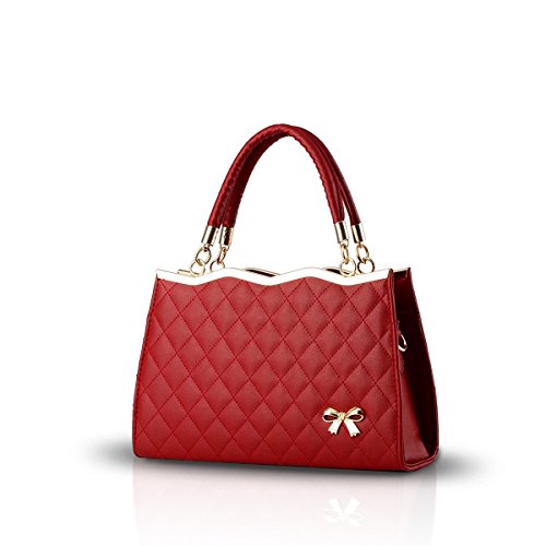 Nicole&Doris Damen Handtaschen Neue Frauen Handtaschen Neue Umhängetasche Lackleder Shell Schultertasche Henkeltaschen Tasche für Frauen Weinrot von NICOLE & DORIS