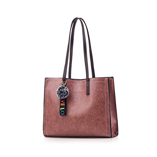 NICOLE&DORIS Damen Handtasche Mode Schultertasche PU Leder Henkeltasche Top-Griff Shopper Tasche Hobo Bag Elegant Handtaschen mit Anhänger Dunkel Rosa von NICOLE & DORIS