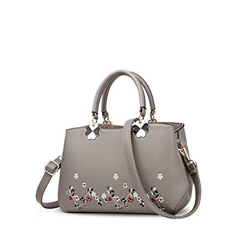 NICOLE&DORIS Frauen Blumen Top Handle Handtaschen Umhängetasche Crossbody Tasche Tote Damen Satchel PU Leder Blume Grau von NICOLE & DORIS