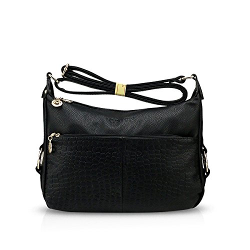 Nicole & Doris Frauen Umhängetasche Damen Handtasche Shopper Schultertasche Messenger Bag Casual Tasche PU Leder Schwarz von NICOLE & DORIS