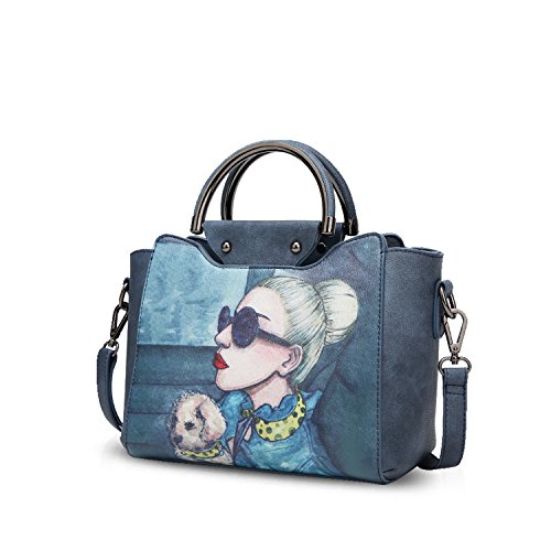 NICOLE & DORIS Mode Handtaschen Damen Designer Taschen Umhängetasche Retro Schultertaschen Henkeltaschen PU Leder Crossbody Bag Satchel Handtasche mit Muster Navy blau von NICOLE & DORIS