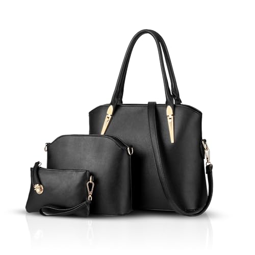 NICOLE & DORIS Handtaschen Damen 3 Stück Handtasche für Damen Totes Taschen Umhängetaschen Schultertaschen Schwarz von NICOLE & DORIS