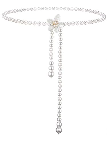 NIDMIDO Blumengürtel für Damen, Bohemian-Stil, Seil, Zopf, Taillengürtel, Rosenquasten, Taillenzubehör für Rock (C-Perlweiß) von NIDMIDO