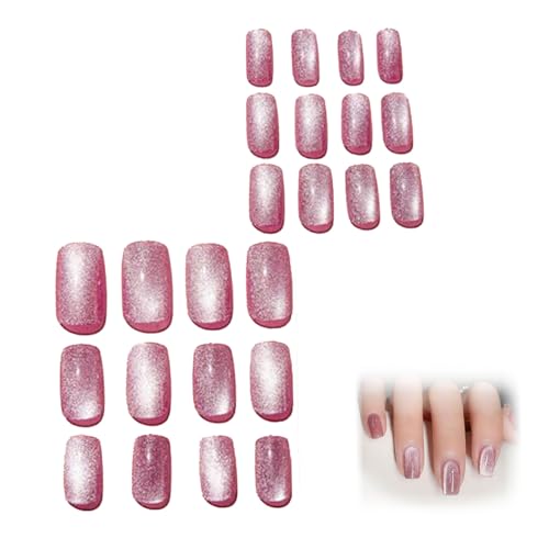 1 Set Cat Eyes Drücken Sie die Nägel mittelgroße Quadratpresse auf Nägeln Vollende Abdeckung auf wiederverwendbarem Mehrzweckkleber für Frauen Mädchen Nageldekorationen, quadratisch von NIDONE
