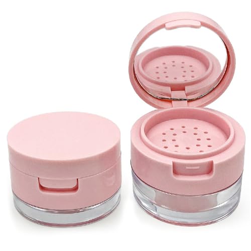 2pcs Reisepulverbehälter, leckfreie wiederverwendbare Kunststoff-Plastikpulverbehälter mit Spiegel, mini tragbarer Flip Deckel leerer Box für Frauen & Mädchen, 5G, lose Behälter von NIDONE