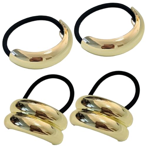 4 PCs goldene Haarmanschetten kreative elastische Haarbindungen Mode Legierung Metallkrawatte Halbkreis und glatte Krawatten Accessoires für Frauen und Mädchen, Metallkrawatte von NIDONE