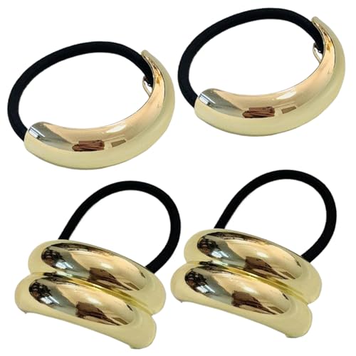 4 PCs goldene Haarmanschetten kreative elastische Haarbindungen modische Legierung Metallkrawatte Halbkreis und glatte Krawatten Accessoires für Frauen und Mädchen, elastisch von NIDONE