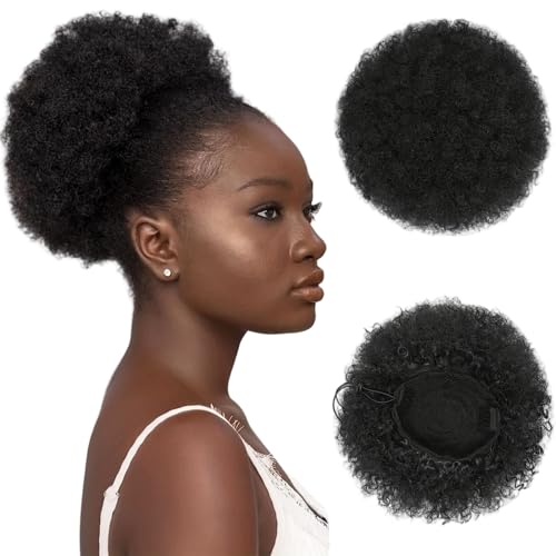 Afro Puff Draw String Pferdeschwanz, 8 Zoll großes lockiges Brötchen Afro Bluff -Schwanz für schwarze Frauen, natürliche schwarze lockige kurze Erweiterungen Haarstücke von NIDONE