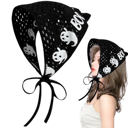 Bandana Stirnband Gothic Halloween Häkelbanda -Schal mit Straps Dreieck Spiderweb hohl atmungsaktives Geistermuster Häkeln für Frauen, Mädchen (schwarz) von NIDONE