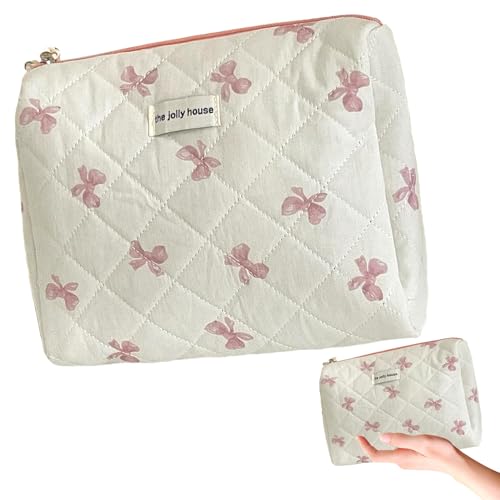 Bogen Make -up -Tasche, große Kapazitätsbeutel, tragbares süßes, Reißverschluss niedlicher Kosmetik für Frauen Mädchen Reisen, gesteppt von NIDONE