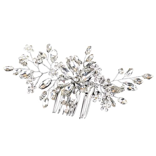 Brauthaarzubehör, Hochzeitshaarzubehör Leichtes Brauthaar Blumenblatt Brauthaar Kamm exquisite Hochzeitshaarclip Mehrzweck Diamant Haarzubehör für Frauen Girls Sliver von NIDONE
