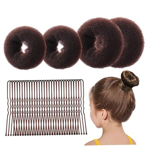 Bun Maker, 34pcs/Set Hair Bun Maker, 4 Größen Kaffee Haar Donut mit Bobby Pins für Kinder Mädchen Curler Set Accessoires von NIDONE