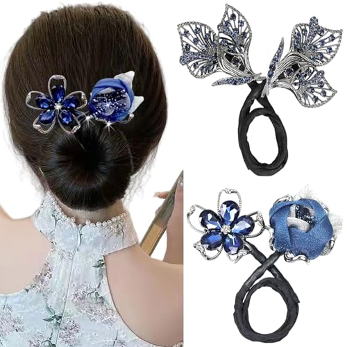 Bun Maker, Haarbrötchenhersteller, 2pcs Strassblume und Baumblätter Französisches Haarwerkzeug, flexibler fauler Lockener für Frauen und Mädchen von NIDONE