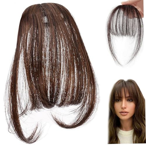 Clip in Pony echtes menschliches Haar, natürlich aussehende Wispy Pony Haarclip mit Tempel Haarflügeln, dunkelbraune Perücken Erweiterungen für Frauen Mädchen von NIDONE