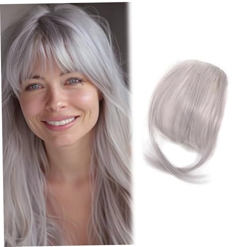 Clip -in Pony for Women 9.8 Natürlicher Clip auf Pony Silbergrau Luft Haare mit unsichtbarem Netz atmungsaktivem, schlaubarem Schnittwaschable von NIDONE