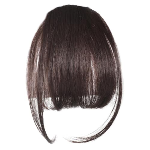 Clip -in Pony for Women 9.8 natürlicher Clip auf Pony Dunkelbraun Lufthaar mit Schläfen und unsichtbarem atmungsaktiven Netzkuppel, auf von NIDONE