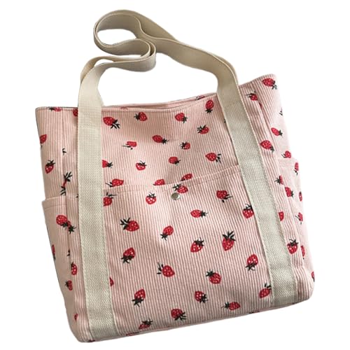 Erdbeerbeutel, Cord-Tasche mit großer Kapazität mit Reißverschluss und Multi-Pockets, niedliche Erdbeer-Geldbörse mit Griff für Frauen-Schulbüroreisen von NIDONE