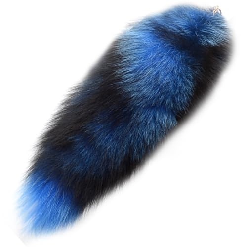 NIDONE Faux Fur Tail 15.8 '' Fuchsschwanz, weicher Faux Animal Tail Keychain Fluffy Therian Tail Anhänger Langer Fuchs Schwanz Schlüsselbund für Handtasche Rucksack Blau, Fuchs Schwanz von NIDONE