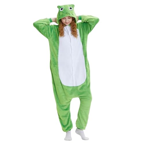 NIDONE Frosch -Strampler süßes weiches Froschkostüm Langarm Cartoon Animal Onesie mit runden Augen Hut Bequeme Heim- und Party -Cosplay -Kostüme für Frauen und Kinder, L, Froschkostüm von NIDONE