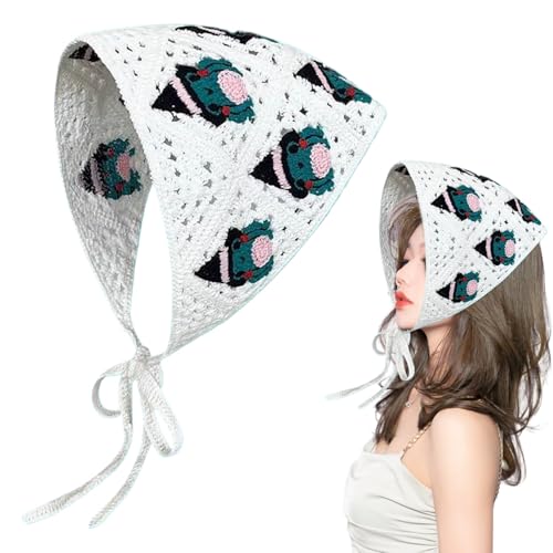 Haar Bandana, Bandana Stirnband Gothic Halloween Häkelschal mit Straps Dreieck Spinnen Web hohl atmungsaktivem Froschmuster Häkeln für Frauen, Mädchen (weiß) von NIDONE