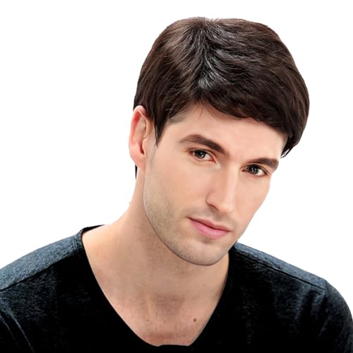 Herren Perücke gerade atmungsabstimmung werden verstellbare Herren Perücken realistische natürliche kurze Haar Perücken Ersatz Männliche Perücke für Cosplay -Kostüm dunkelbraune, schwarze Perücke Män von NIDONE