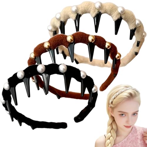 Hochschädelschädiges Stirnband, 3pcs Vintage Nicht-Schlupf-Perlen-Stirnbänder Haarreihe mit Zähnen für Frauen Mädchen täglich Party Hochzeit Hochzeit von NIDONE