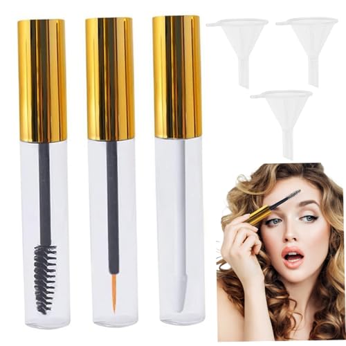 Leere Mascara -Röhre und Zauberstabglas mit Pinsel und Trichter 10 ml leere Lipgloss -Röhrchen nachfüllbare Mascara -Röhre tragbare Lipglossbehälter für Frauen Mädchen täglich verwenden Gold, Röhrche von NIDONE