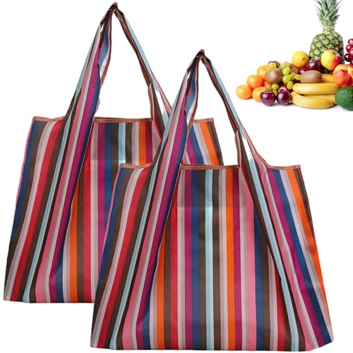 NIDONE 2pcs Wiederverwendbare Einkaufsbeutel, 22, 8x15.8 wasserdichtes Oxford -Stofffaltungsbeutel mit Griffanpassungen in Tasche zum Einkaufen -Lebensmittelgeschäft von NIDONE