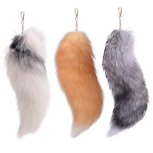 NIDONE 3 Stcs Therian Tail, 15,8 Zoll langes Therian Fox Tail mit Verschluss, Halloween weiche flauschige Fuchsschlüsselkette, Hängende Schwänze für Frauen -Handtaschen -Rucksack für Erwachsene, von NIDONE