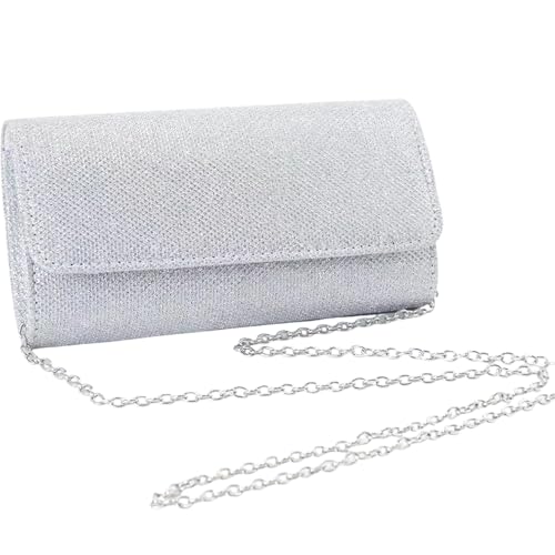 NIDONE Abendtaschen Frauen Abend Umhängetasche Brautparty Abschlussball Hochzeitsumschlag (Silber), Brautkupplungen von NIDONE