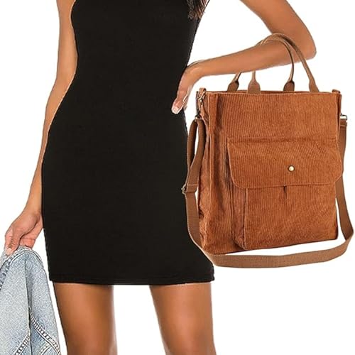NIDONE Cord -Umhängetasche, Retro- und vielseitige braune Einkaufstasche mit Taschen, einstellbare Crossbody große Kapazitätsbeutel für Frauen Mädchen tägliche Arbeitsreisen Einkaufsmöglichkeiten von NIDONE