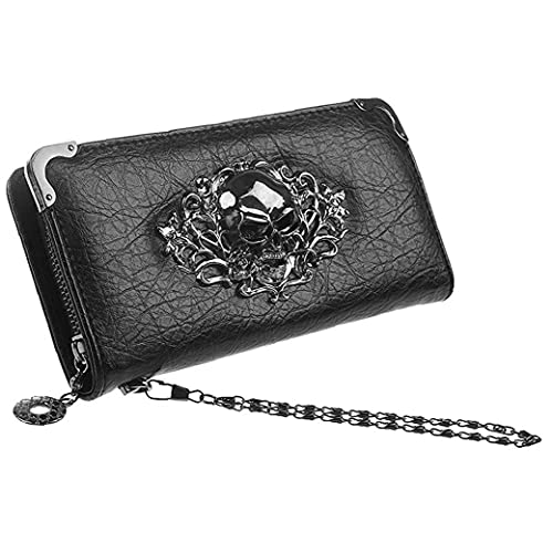 NIDONE - Damen Punk Totenkopf Clutch mit mehreren Kartenfächern, Schwarz , punk von NIDONE