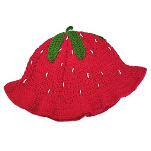 NIDONE Erdbeerhut, süßer Erdbeerschaufel -Hut mit gekräuselter Kante, weicher elastischer Strick -Häkelschaufelhut, tragbare Häkelhüte für Frauen Mädchen, Erdbeerschaufel Hut von NIDONE