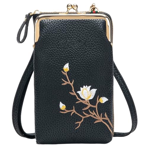 NIDONE Handy Crossbody -Geldbörse gestickt PU Crossbody Wallet Geldbeutel mit Kreditkartenlösungen tragbarer Telefonbeutel mit Riemen für Frauen Reisen von NIDONE