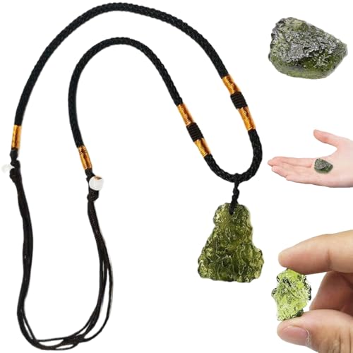 NIDONE Moldavit -Halskette, grüne unregelmäßige Form des Moldavitkristalls Anhänger mit Halskette, tschechischer Meteoritrauer Kristallenergiestein von NIDONE