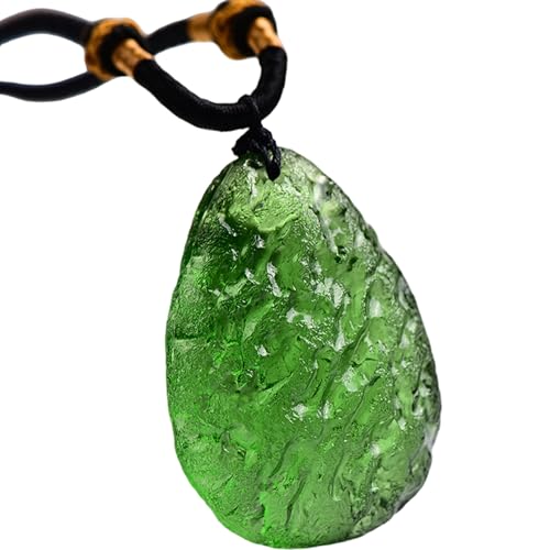 NIDONE Moldavitkristall, Moldavit -Halskette, grüner unregelmäßiger Formanhänger mit Halskettenschnur, einzigartiger verstellbarer Anhänger für lässige und formelle Anlässe von NIDONE