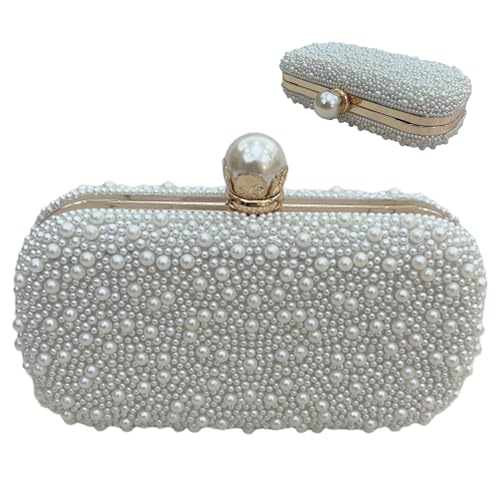NIDONE Perlenabendtasche weiße Perlenhandtasche mit Kettenperlen Geldbörse für Hochzeitsfeier Bride Abschlussball 7, 5x5, 5 x 2 Zoll von NIDONE