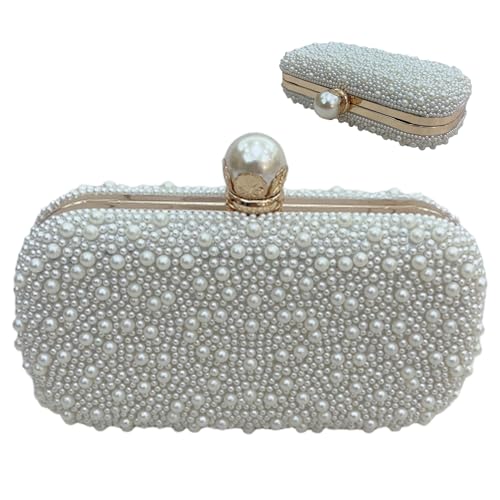 NIDONE Perlenabendtasche weiße Perlenhandtasche mit Kettenperlen Geldbörse für Hochzeitsfeier Bride Abschlussball 7, 5x5, 5 x 2 Zoll von NIDONE