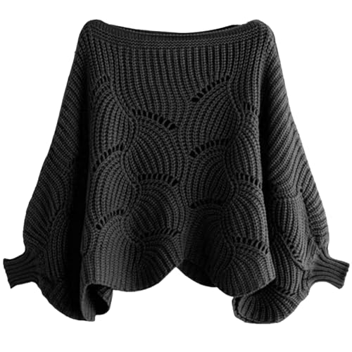 NIDONE Pulloverschal mit Ärmeln warmer Pullover gestrickter Schal Hohlhärthülle Poncho Pullover klobig Winter Frauenhülle Wickel Schal für kaltes Wetter schwarz, Pulloverschalel mit Ärmeln mit Ärmeln von NIDONE