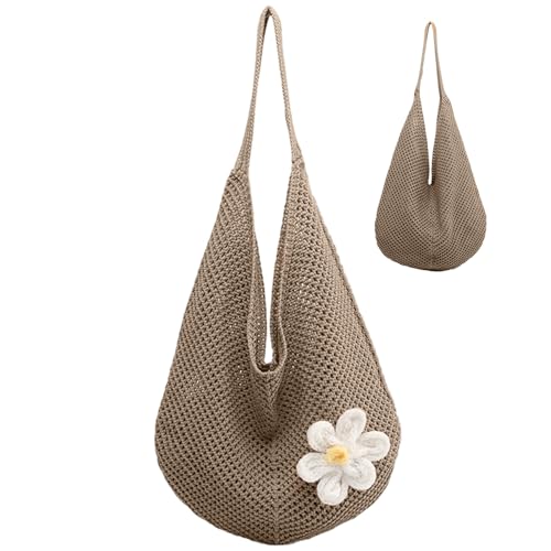 NIDONE Strandbeutel weiche große Baumwollwebbeutel mit Blumendekor Sommer Häkelstrohhandtaschen für Urlaubsreisen von NIDONE